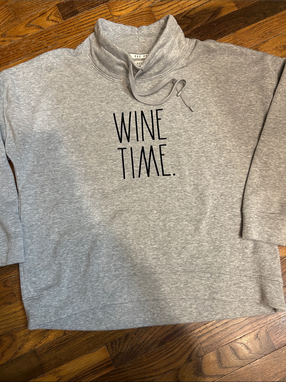 Rae Dunn Gray 'WINE TIME' Funnel Neck Pullover